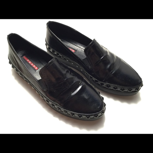 Prada Shoes - PRADA black studded slip-on shoes size 37.5